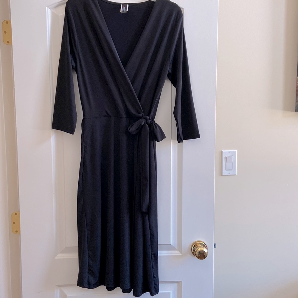 Black wrap front dress in size M